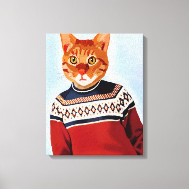 Impressão Em Tela Gato no Suéter de Esqui (Frente)