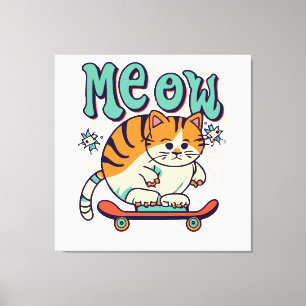 Impressão Em Tela Gato Patinando Meow