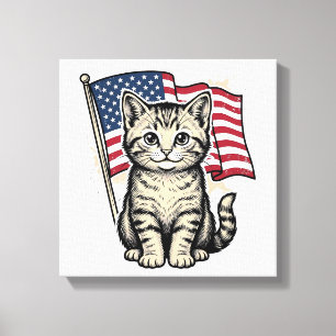 Impressão Em Tela Gato Patriótico com Vetor de Design Vintage da Ban