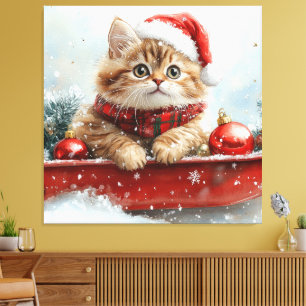 Impressão Em Tela Gato Persa no Trenó Deixe Nevar Natal