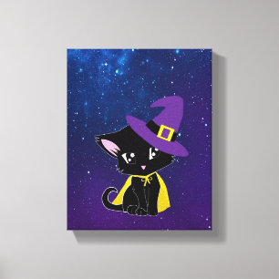 Impressão Em Tela Gato preto bonito no Chapéu das Bruxas - Halloween