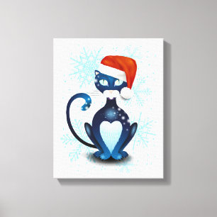 Impressão Em Tela Gato Preto com Cabra Papai noel