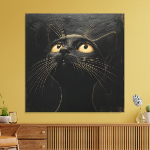 Impressão Em Tela Gato Preto Curioso - Whimsical