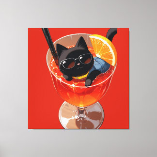 IMPRESSÃO EM TELA GATO PRETO DE ANIME NUM COPO DE SUCO