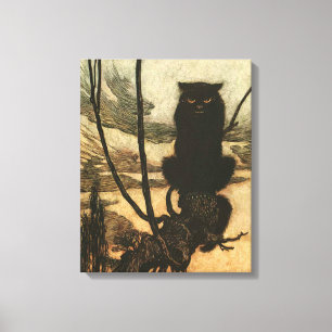 Impressão Em Tela Gato Preto de Halloween Assustador Vintage Rackham
