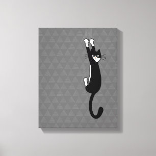 Impressão Em Tela Gato Preto e Branco Pendurado Gato Tuxedo Engraç