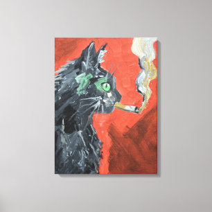 Impressão Em Tela Gato Preto Fumante Arrebitado
