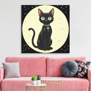 Impressão Em Tela Gato Preto Futurista Atômico Lua