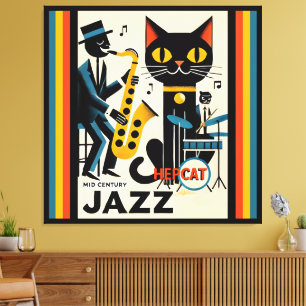 Impressão Em Tela Gato Preto HepCat da Era do Jazz de Meados do Sécu