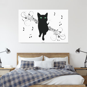 Impressão Em Tela Gato Preto Rodeado por Notas Musicais Sussurrantes