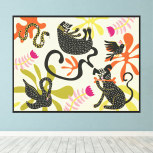 Impressão Em Tela Gato primitivo de abstrato de arte popular