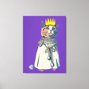 Impressão Em Tela Gato Real em Coroa e Manto Gráfico Pop Art Vintage