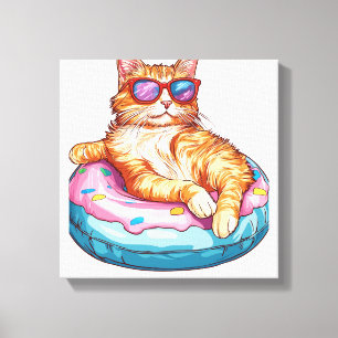 Impressão Em Tela Gato Relaxado Vibes de Verão – Gatinho Engraçado à