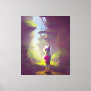 Impressão Em Tela Gato Segurando Flor Rosa