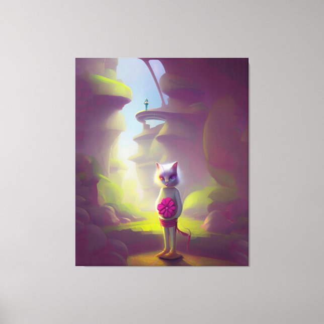 Impressão Em Tela Gato Segurando Flor Rosa (Frente)