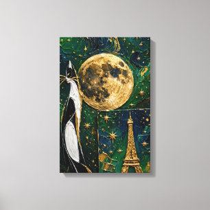 Impressão Em Tela Gato sob a Lua Dourada - Esmeralda Paris