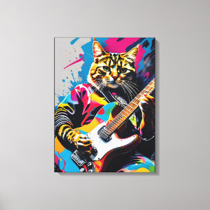 Impressão Em Tela Gato toca guitarra, grafite de rock