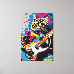 Impressão Em Tela Gato toca guitarra, grafite de rock
