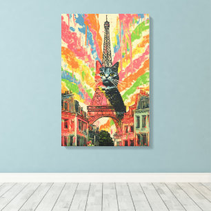 Impressão Em Tela Gato Whimsical em Paris - Arte Torre Eiffel