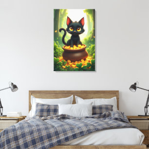 Impressão Em Tela Gato Whimsical em um Pote Dourado