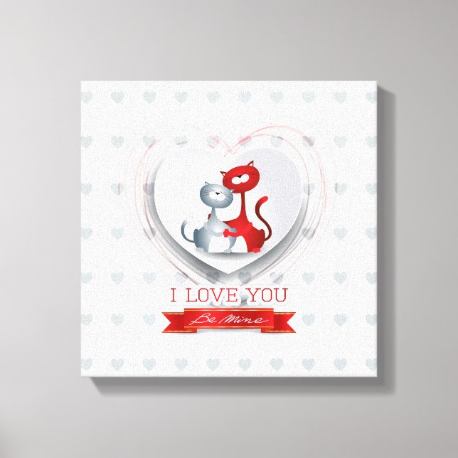 Impressão Em Tela Gatos apaixonados por coração (Frente)