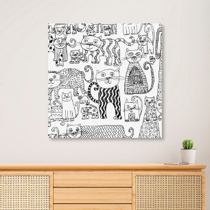 Impressão Em Tela Gatos Arte Desenhada Moderna em Preto e Branco