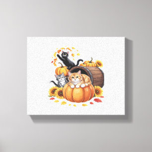 Impressão Em Tela Gatos Caem Autumn Pumpkins Ação de Graças Girassol
