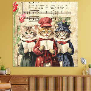Impressão Em Tela Gatos Cantando Músicas de Natal