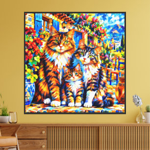 Impressão Em Tela Gatos Coloridos Expressionistas Abstratos em Tela