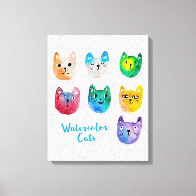 Impressão Em Tela Gatos com aquarelas e amigos (Frente)