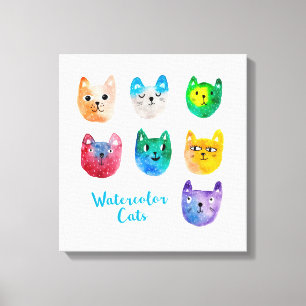 Impressão Em Tela Gatos com aquarelas e amigos