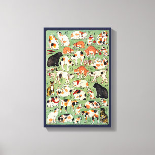 Impressão Em Tela Gatos da era de Edo, Utagawa Yoshifuji, Ukiyo-e
