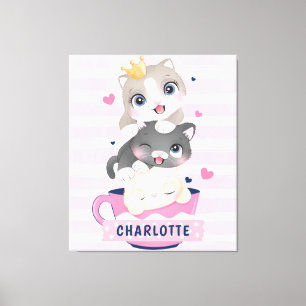 Impressão Em Tela Gatos de Cartoon Cachorros Rosa Rasgados