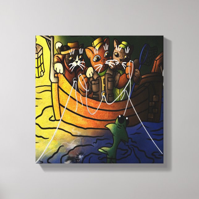 Impressão Em Tela Gatos De Pesca Noturna (Frente)