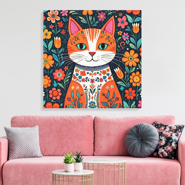 Impressão Em Tela Gatos e Flores de Arte Folical Whimsical (Insitu(Sala de estar))