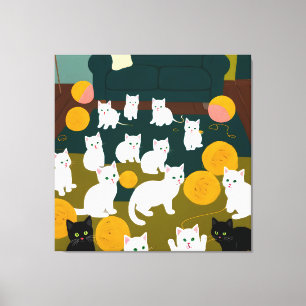 Impressão Em Tela Gatos e Lã
