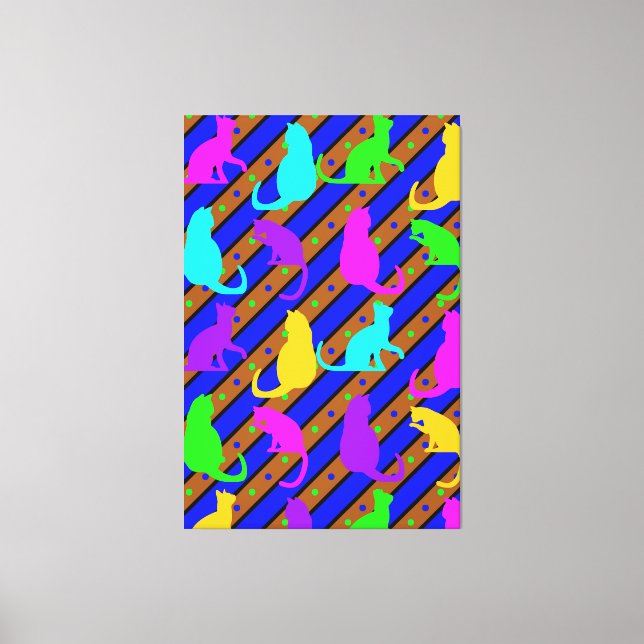 Impressão Em Tela Gatos e polkadots Coloridos (Frente)