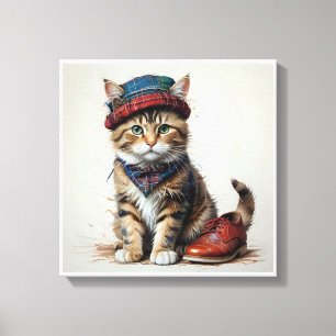 Impressão Em Tela Gatos em Disguise Escocesa - gatos-tartã encantado