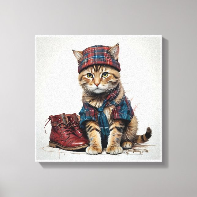 Impressão Em Tela Gatos em Disguise Escocesa - gatos-tartã encantado (Frente)