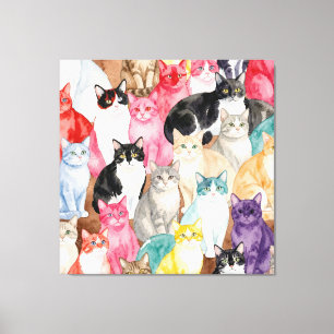 Impressão Em Tela Gatos em Multicolor