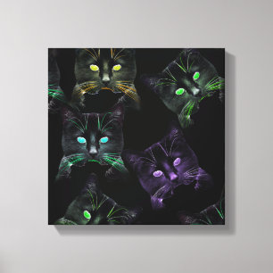 Impressão Em Tela Gatos legal em Preto! Gatos Funciosos Multicolorid