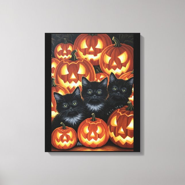 Impressão Em Tela Gatos Pretos e Jack O’Lanternas (Frente)