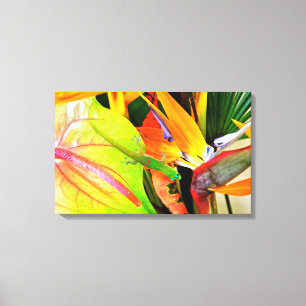 Impressão Em Tela Geco havaiano em flores tropicais