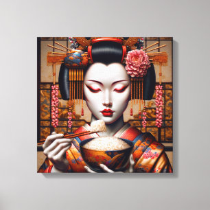 Impressão em Tela (Geisha e Tigela de Arroz)