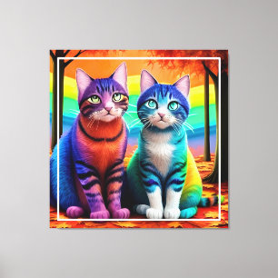 Impressão Em Tela Gêmeos da arte digital de gatos-56467