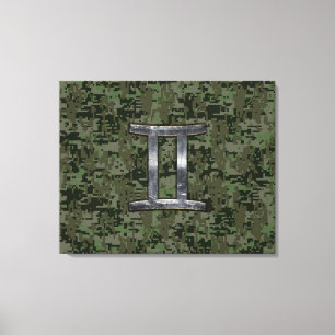 Impressão Em Tela Gemini Zodiac - Sinal de Camo Digital Verde