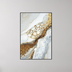 Impressão Em Tela Geodo Azul e Bege com Melado Dourado – Abstrato