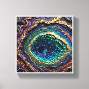 Impressão Em Tela Geodo Colorido de Cristal com Ouro e Roxo