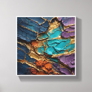 Impressão Em Tela Geodo Colorido de Cristal com Ouro e Roxo