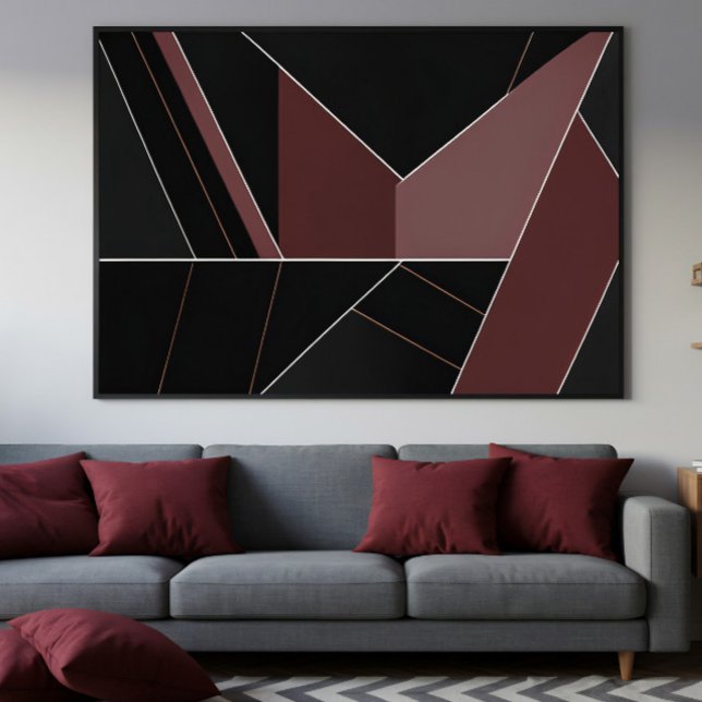 Impressão Em Tela Geometria Abstrata Burgundy e Preto (Criador carregado)